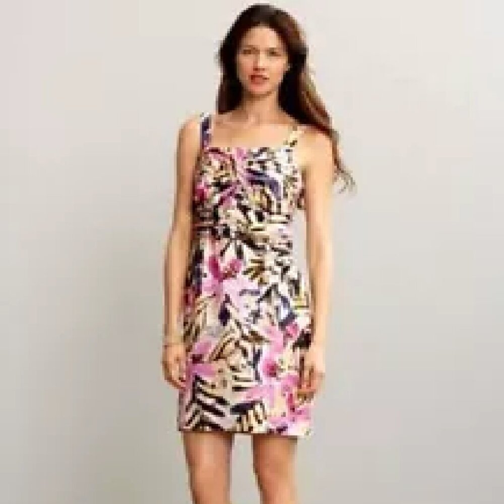 Banana Republic 100% Silk White Pink Floral Removable Strap Dress Size 4